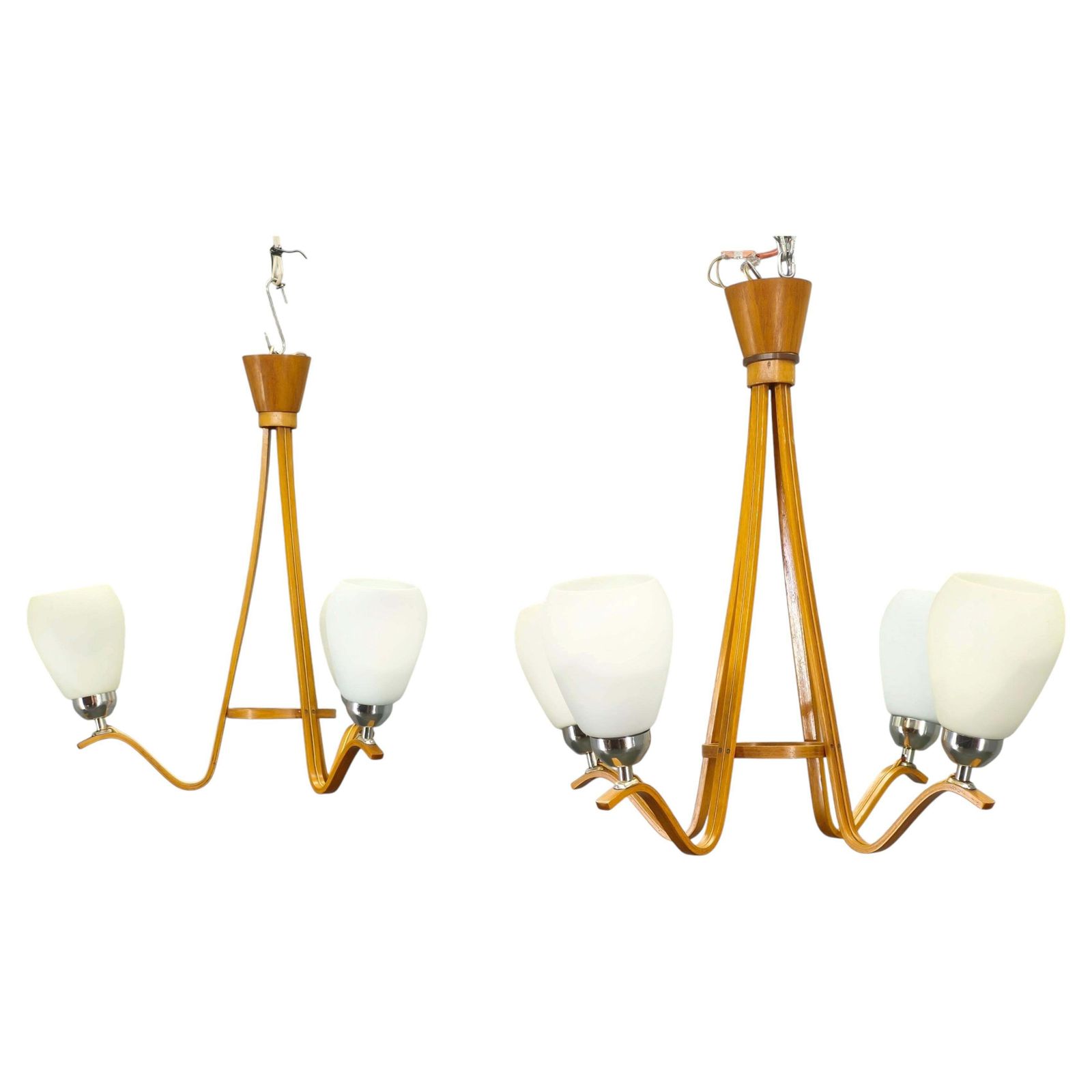 Paire de lustres mid-century modern en bois et verre par Dřevo Humpolec, Tchécoslovaquie