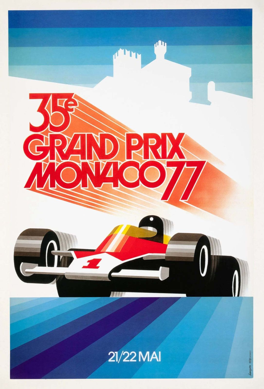 1977 Monaco Grand Prix Vintage Motorsport Poster By Roland Hugon