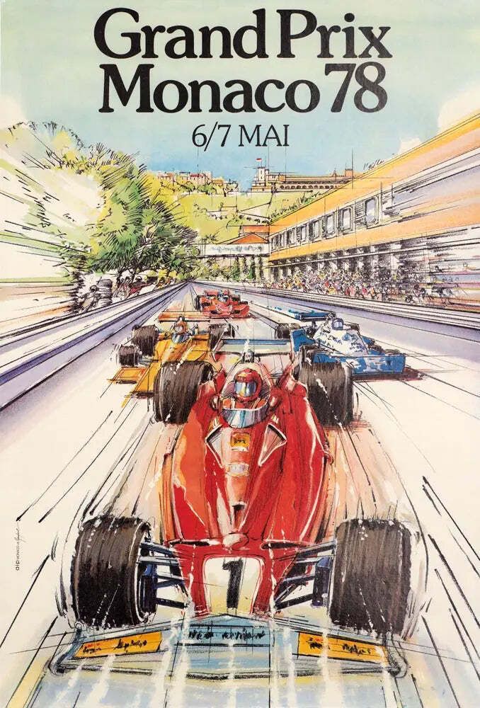 1978 Monaco Grand Prix Original Vintage Motorsport Poster By Alain Giampaoli