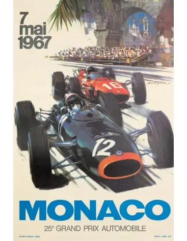 Affiche vintage du Grand Prix de Monaco 1967, lithographie sur lin, par Michael Turner photo furniture