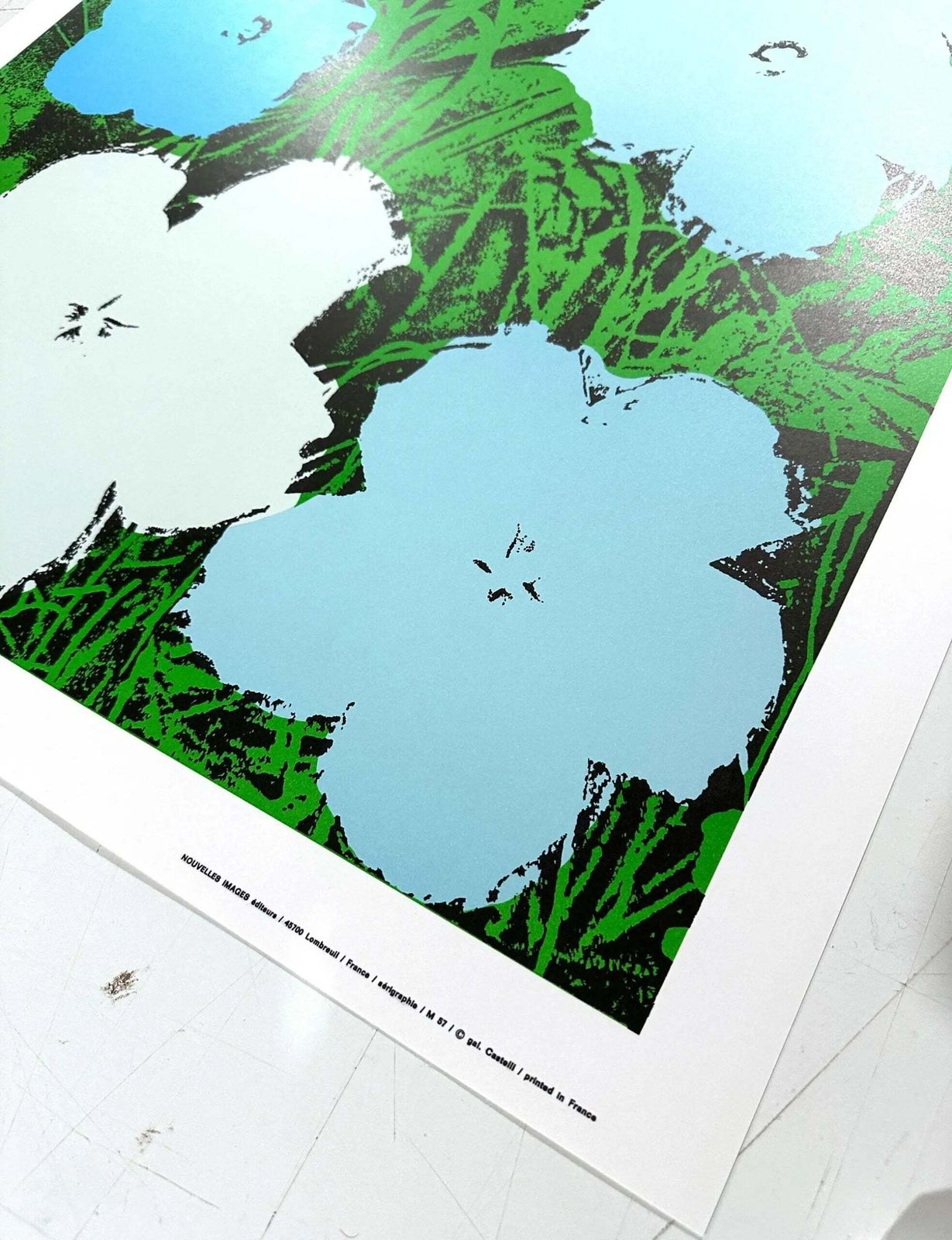 Affiche lithographique française Andy Warhol Flowers Blue 1970 photo Art