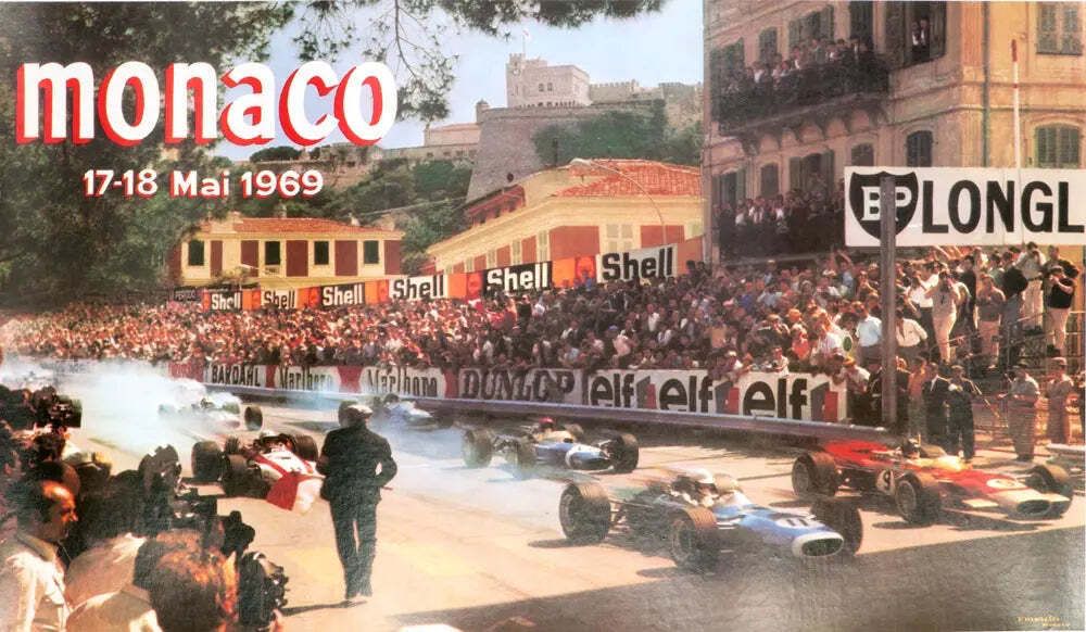 Affiche originale du Grand Prix de Monaco 1969 par Maestri sur toile de lin photo furniture