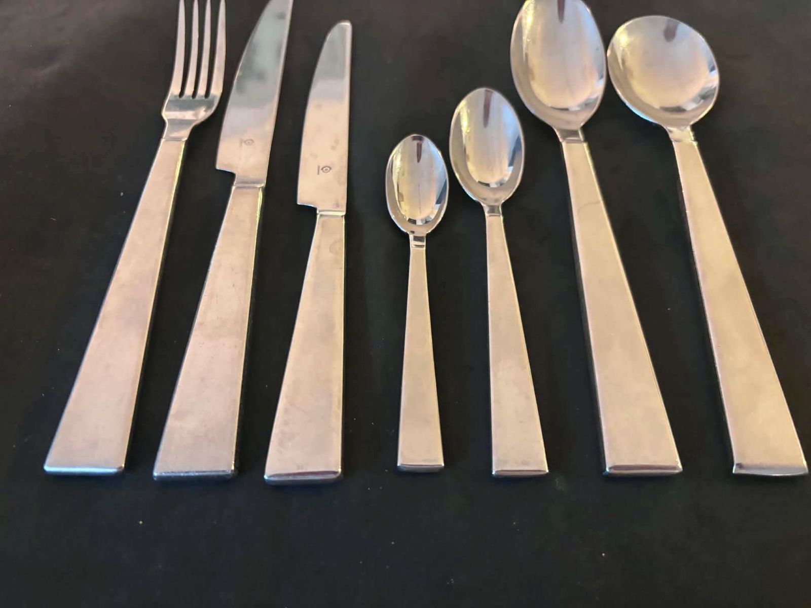 Jasper Conran Etched 7 Piece Cutlery Set For One, Wedgwood Modernist Stainless Steel Flatware, Designer Single Place Setting photo vintage