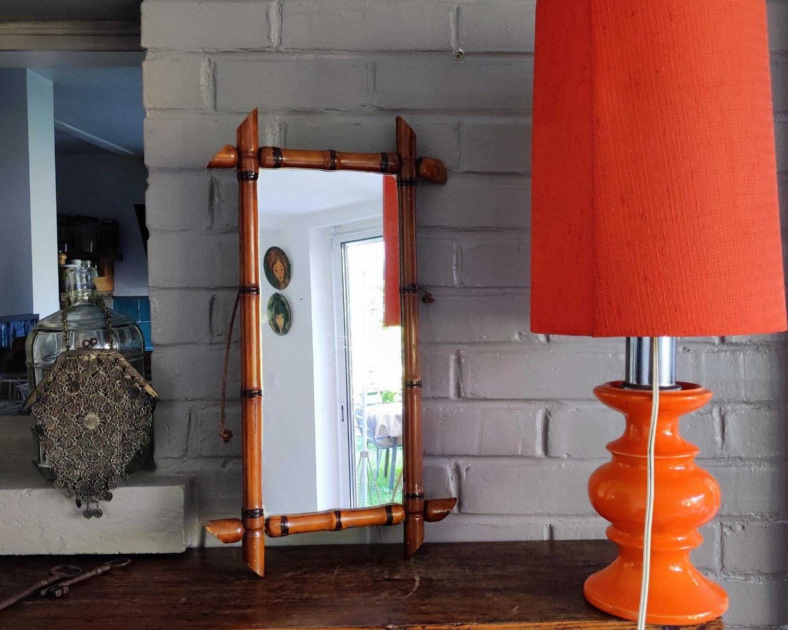 Vintage Franse rechthoekige wandspiegel met faux bamboe lijst photo furniture