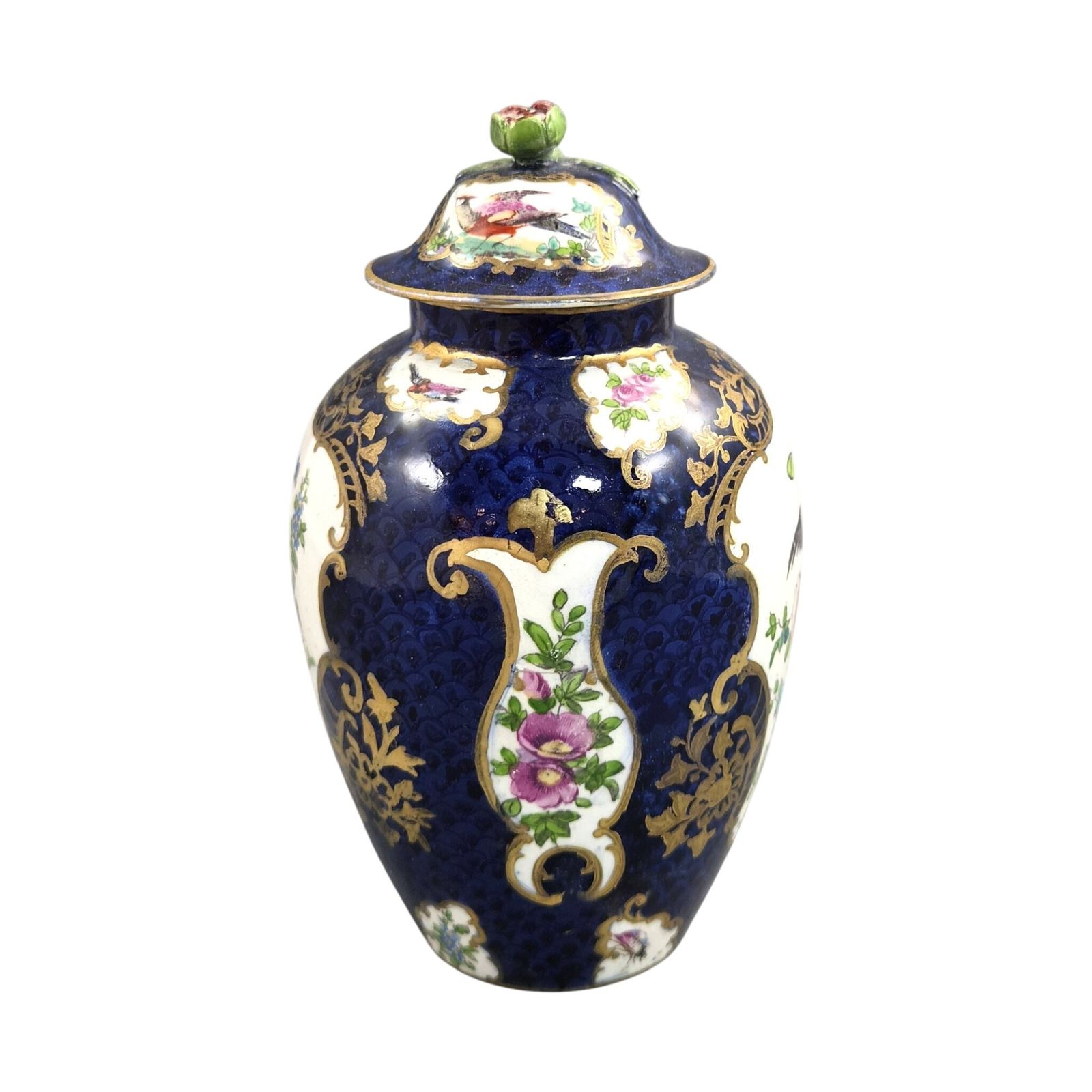 Booths Scale Blue gedekte vaas met exotische vogels, ca. 1900 photo Woonaccessoires