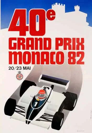 1982 Monaco Grand Prix Vintage Motorsportposter door J. Grognet