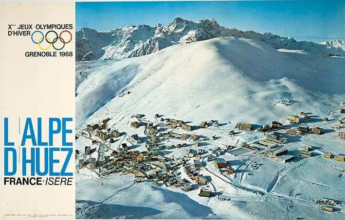 Affiche vintage des Jeux olympiques d'hiver de Grenoble 1968, L'Alpe d'Huez