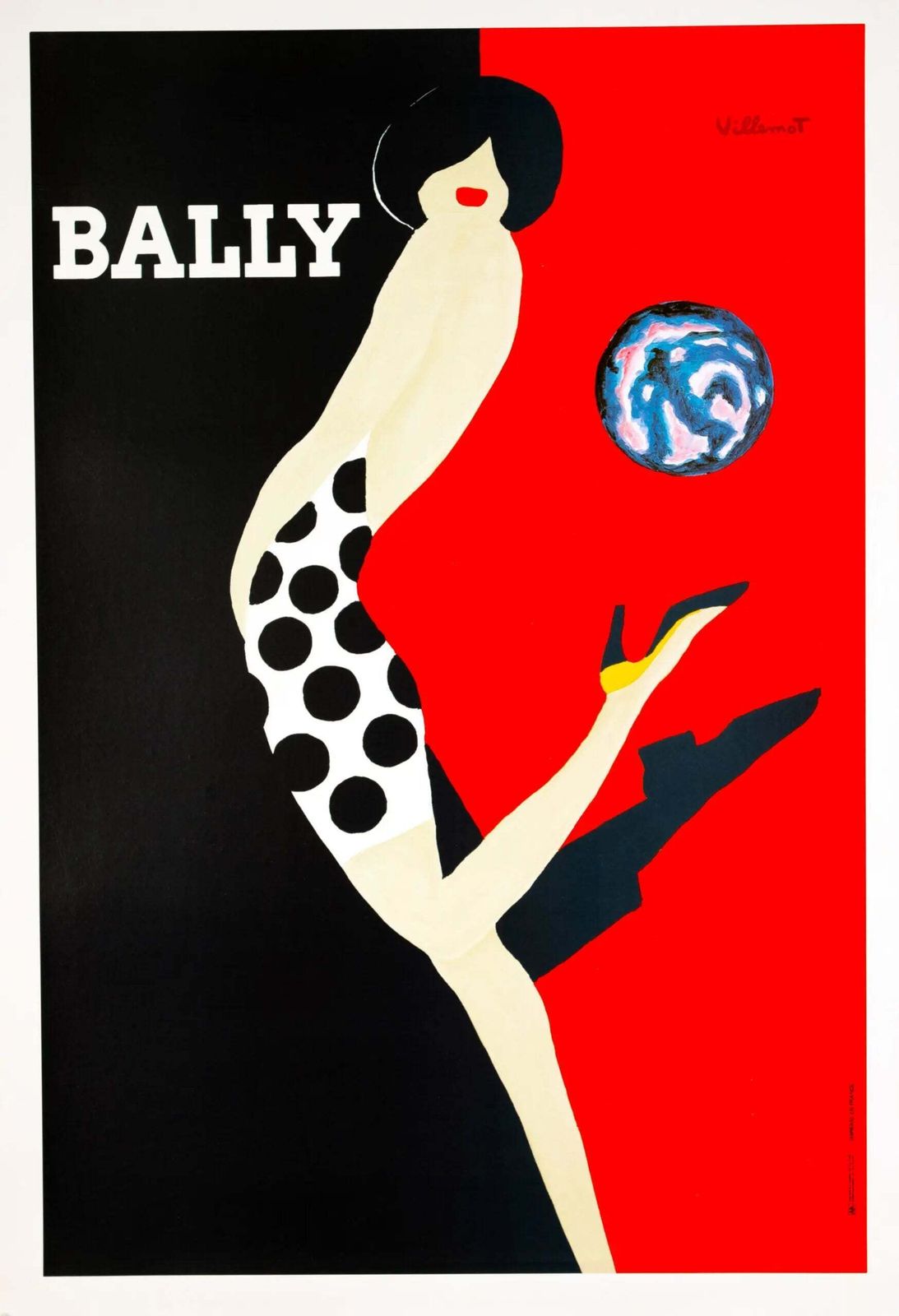 Affiche publicitaire vintage Bernard Villemot Bally Kick, lithographie offset, années 1990