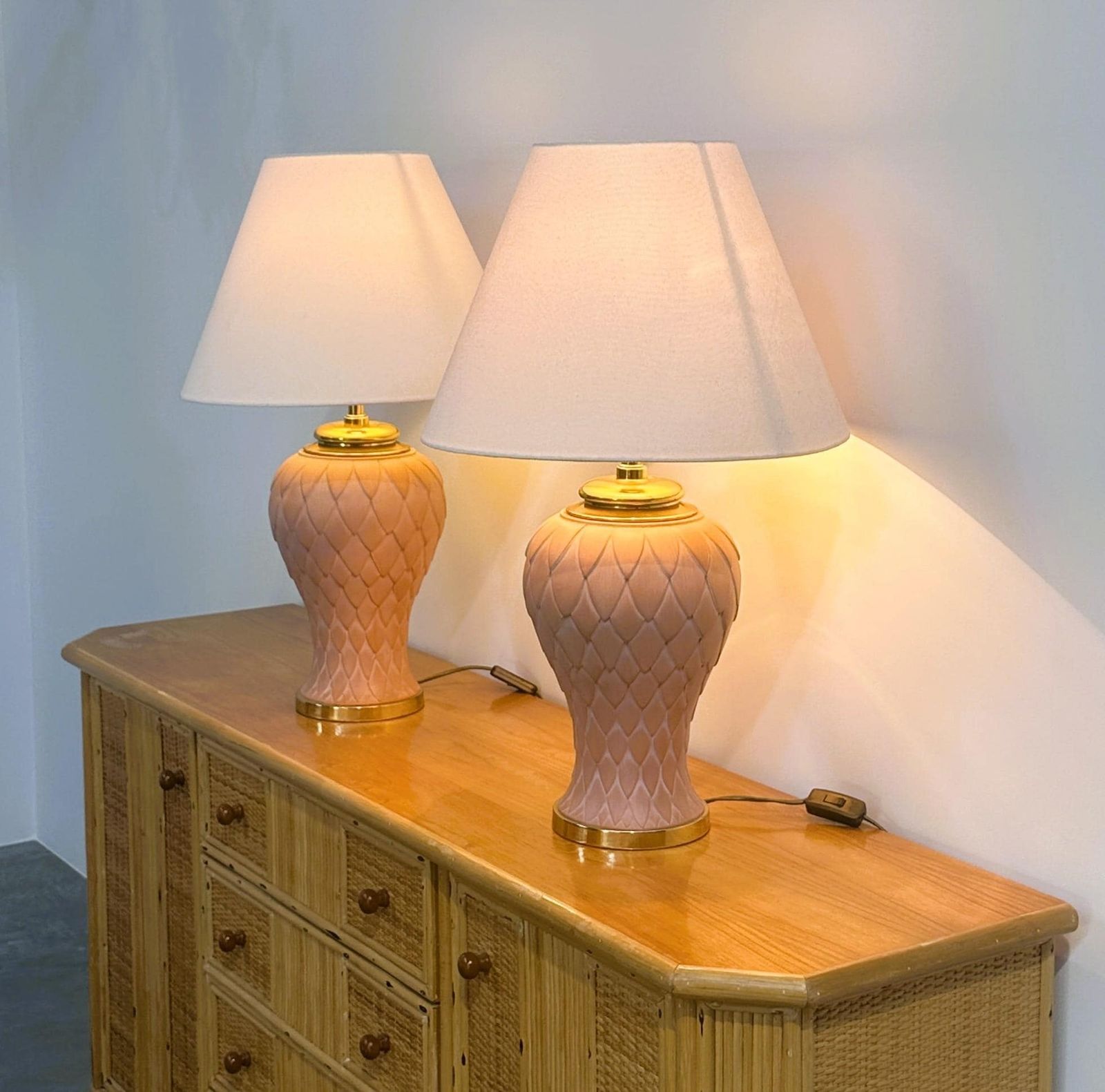 Frans paar terracotta keramische tafellampen, jaren 1980 photo vinterior