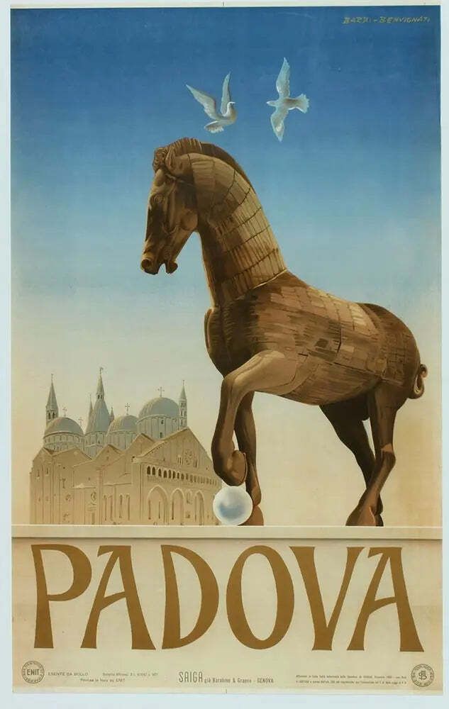 Affiche de voyage italienne Padova 1949, par Barbi Benvignati