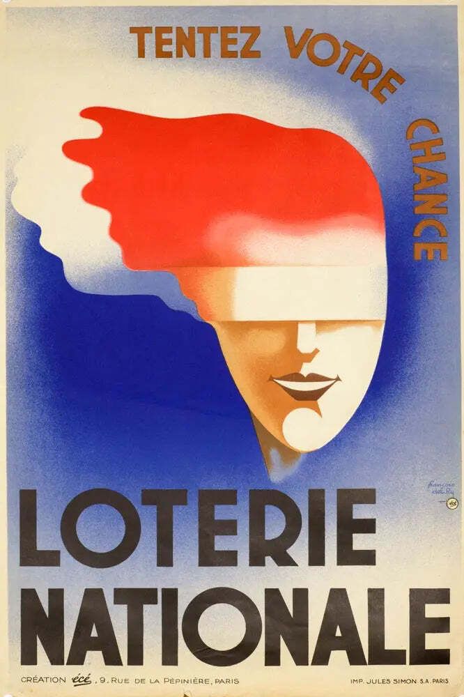 Loterie Nationale Franse Lithografie Poster uit 1939 door Francois Del Ry
