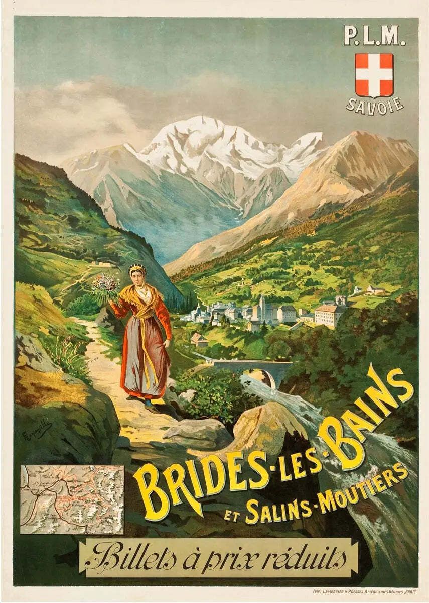 Affiche de voyage française vintage Brides-les-Bains, Taconville, 1900