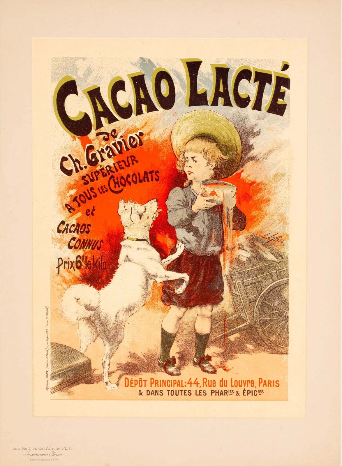 Cacao Lacté Original Art Nouveau Stone Lithograph By Lucien Lefèvre photo furniture