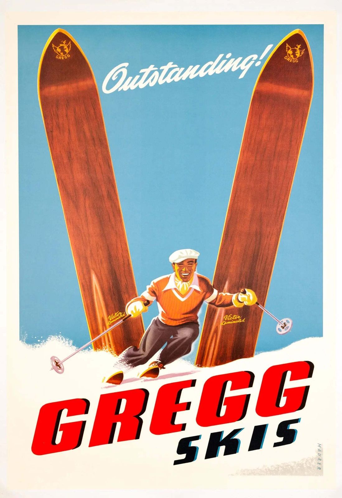 Vintage 1950s Gregg Skis Original Advertising Poster By Sascha Maurer