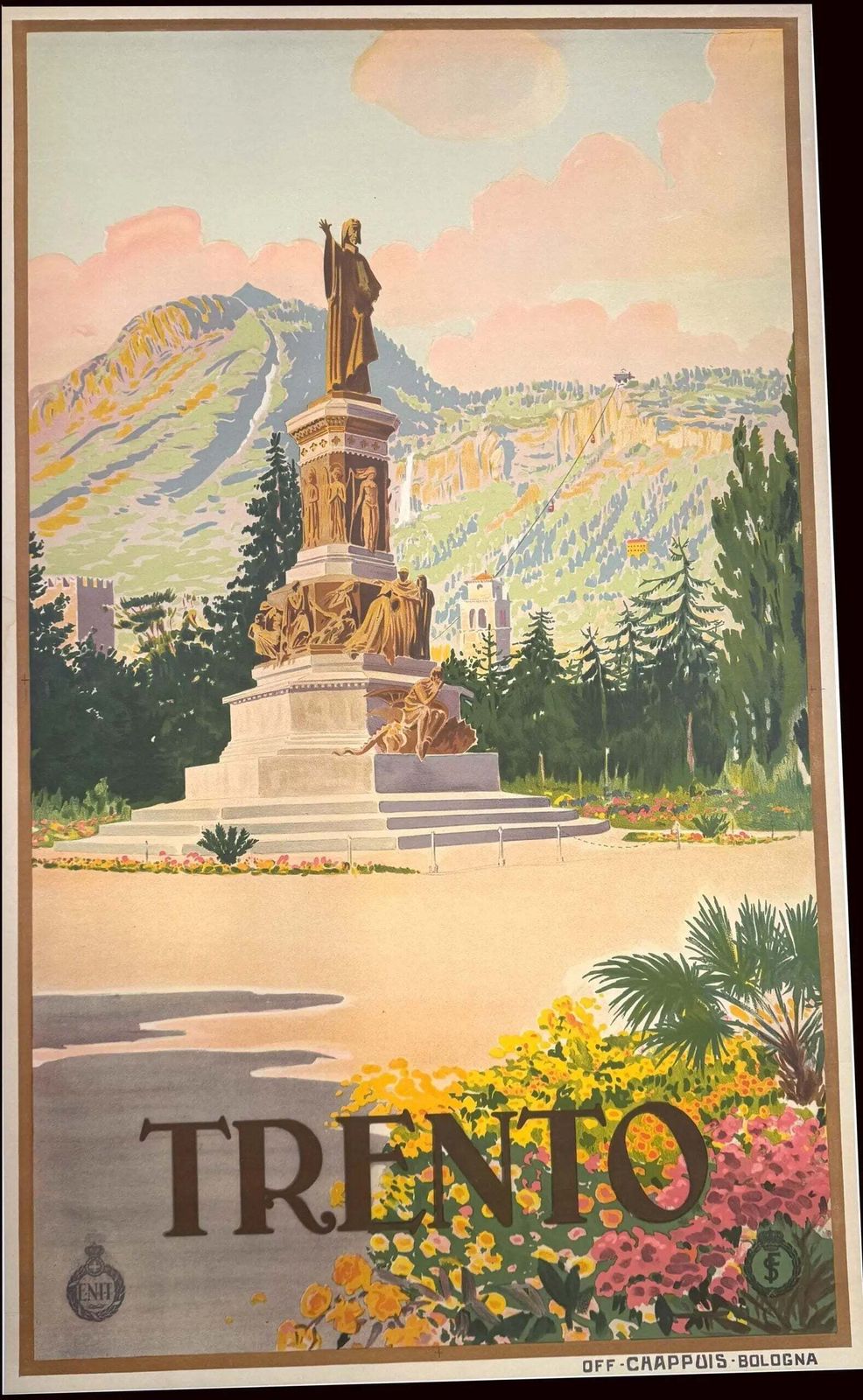 Vintage 1925 Trento Enit Italian Railway Stone Lithograph Poster photo vinterior