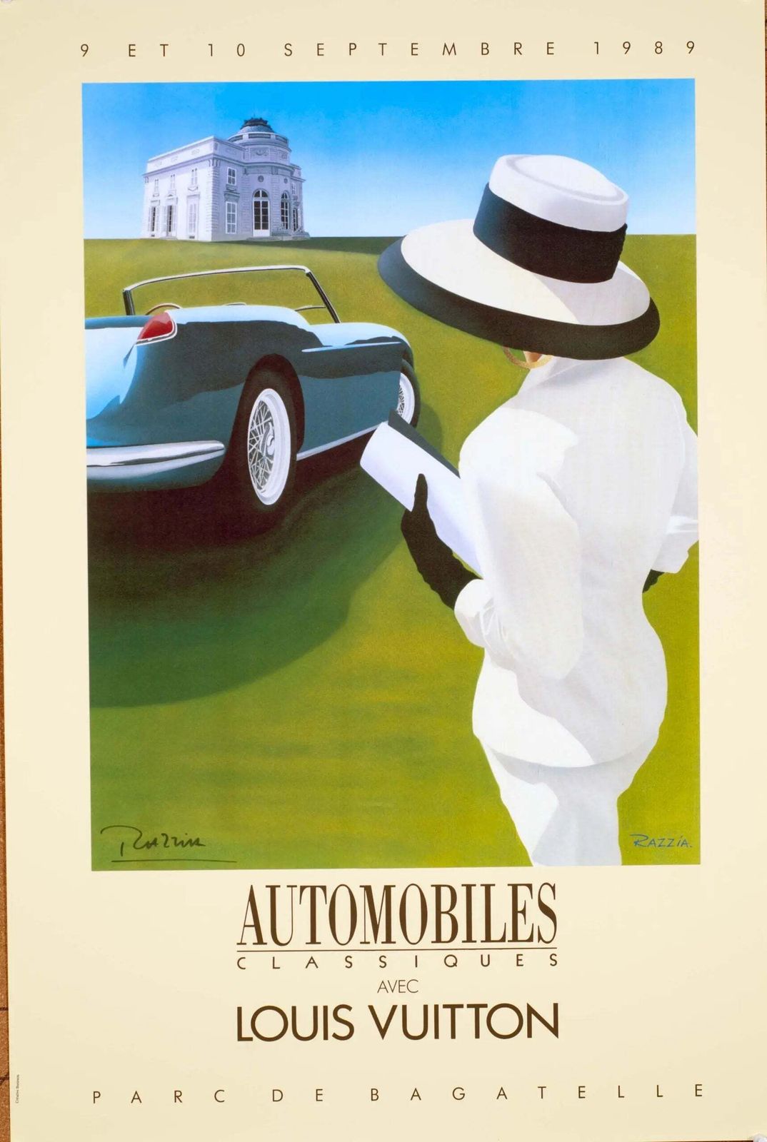 Affiche lithographique originale Louis Vuitton Bagatelle 1989, signée à la main, par Razzia