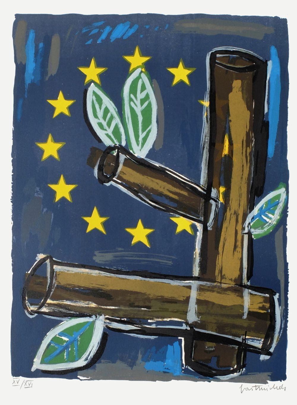Gast Michels Gesigneerde Lithografie Pax Europa 1989