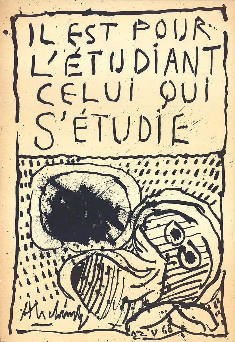 Pierre Alechinsky 1968 He Is For The Student Lithograph Poster