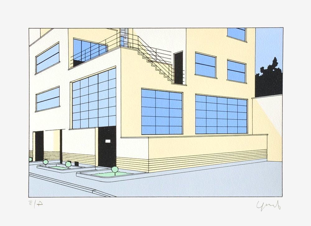 Sérigraphie signée Jean Pierre Lyonnet, Paris, Rue Mallet Stevens 05, 1988