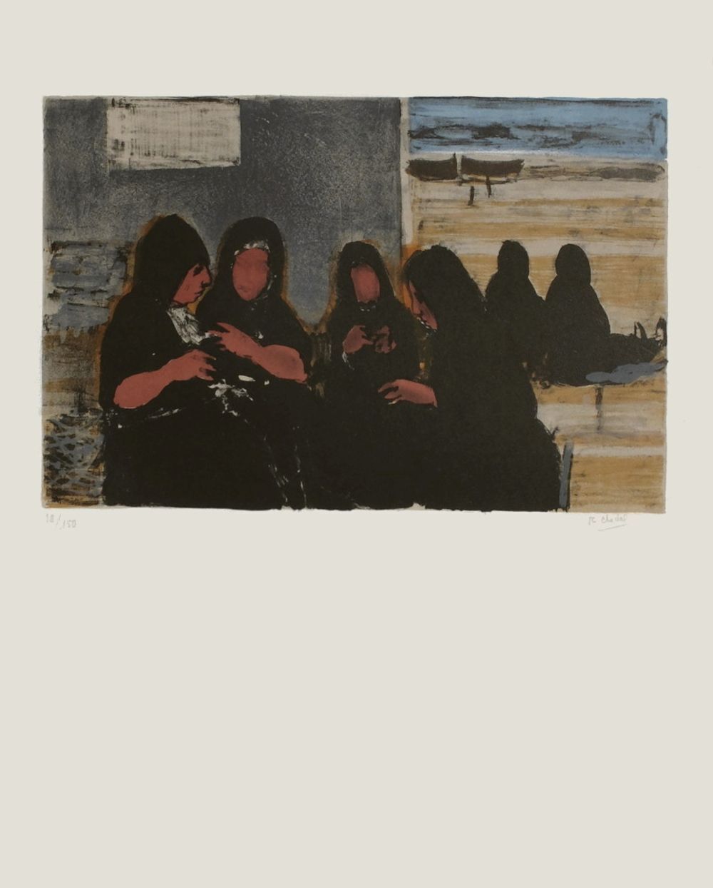 Lithographie signée de Jean Claude Chedal, Les Femmes De Nerja (Espagne), 1963