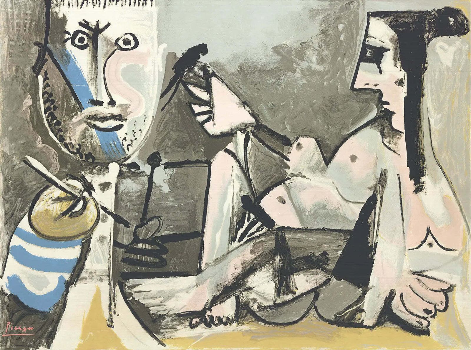 Original Pablo Picasso The Artist And His Model 1974 Limited Edition Serigraph Poster photo furniture