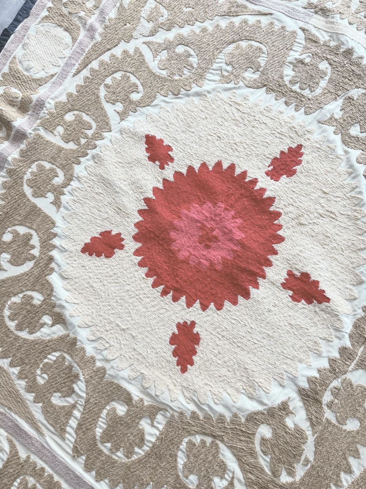 Asian Suzani Tablecloth 125 X 130 Cm photo vintage