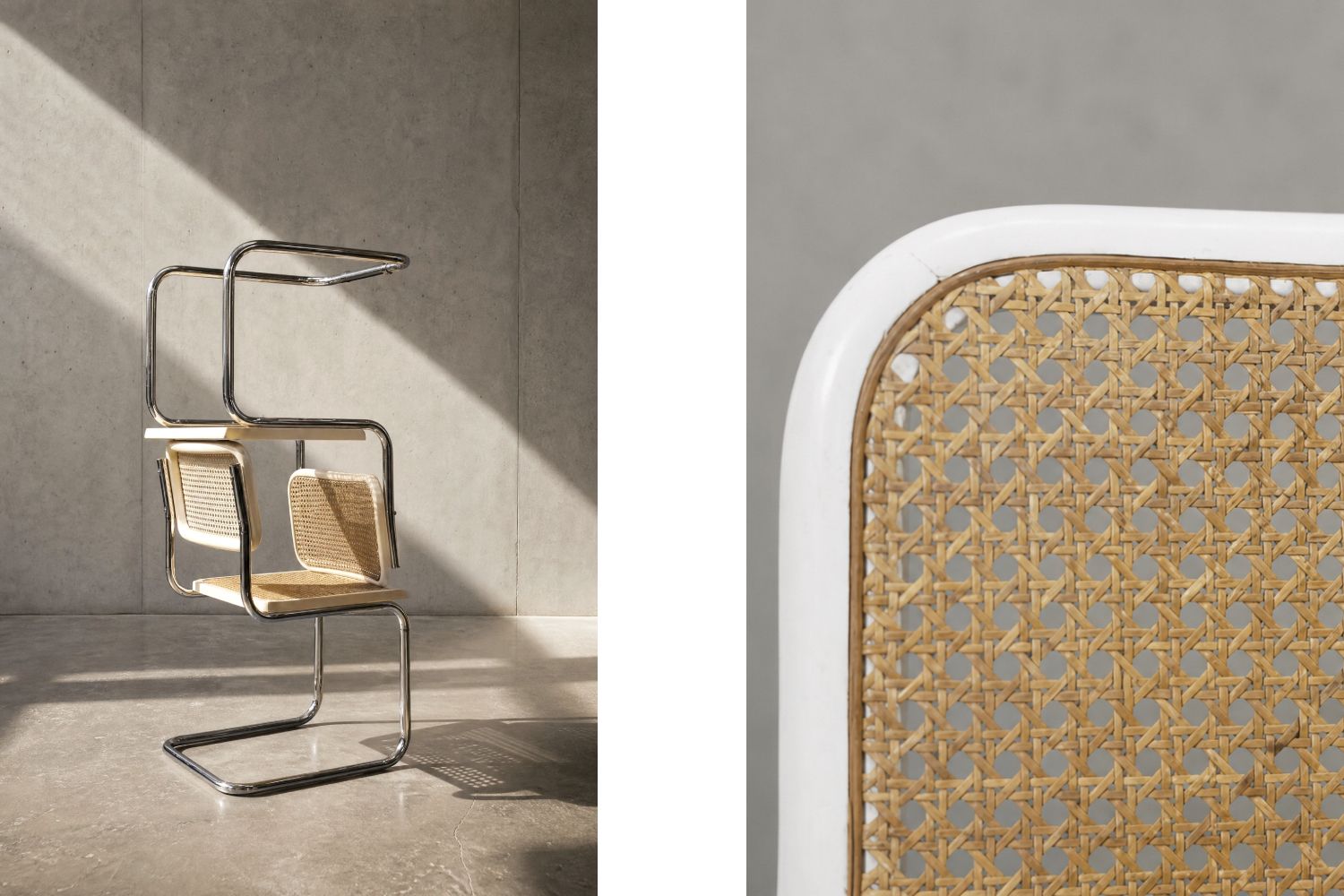 photo vinterior Mid-century modern houten stoelen met vlechtwerk, Italië, jaren 1980, set van 2
