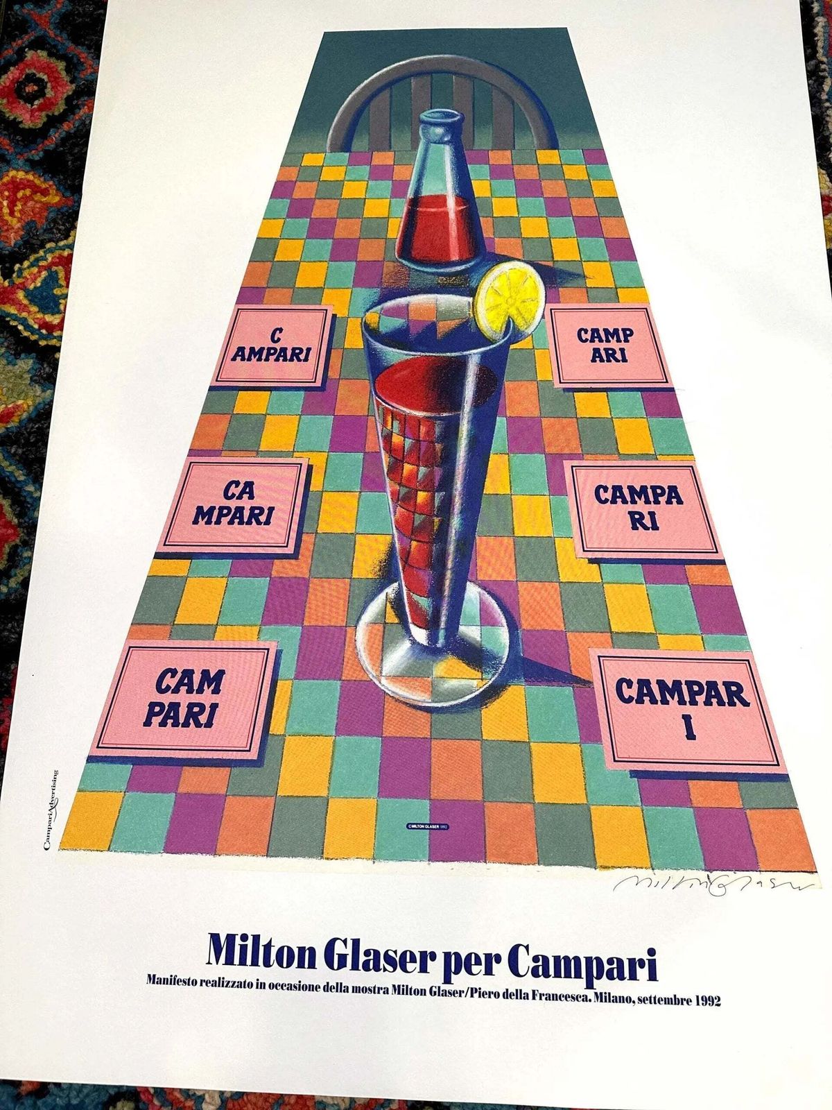Milton Glaser Signed Campari 1992 Original Serigraph Arches Paper Poster photo for sale