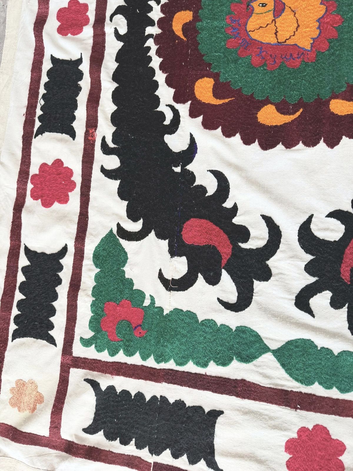Suzani d'Ouzbékistan, grand textile mural brodé à la main, 120 x 180 cm photo vintage