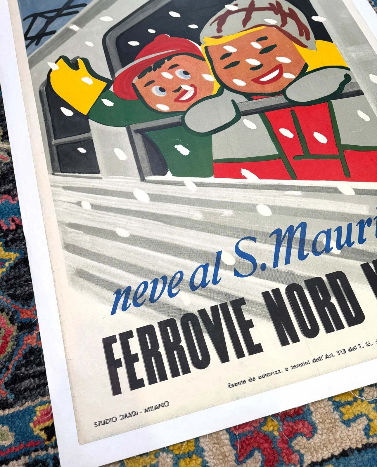 Affiche vintage Carlo Dradi 1948 S Maurizio Skiing Ferrovie Nord Milano photo Art