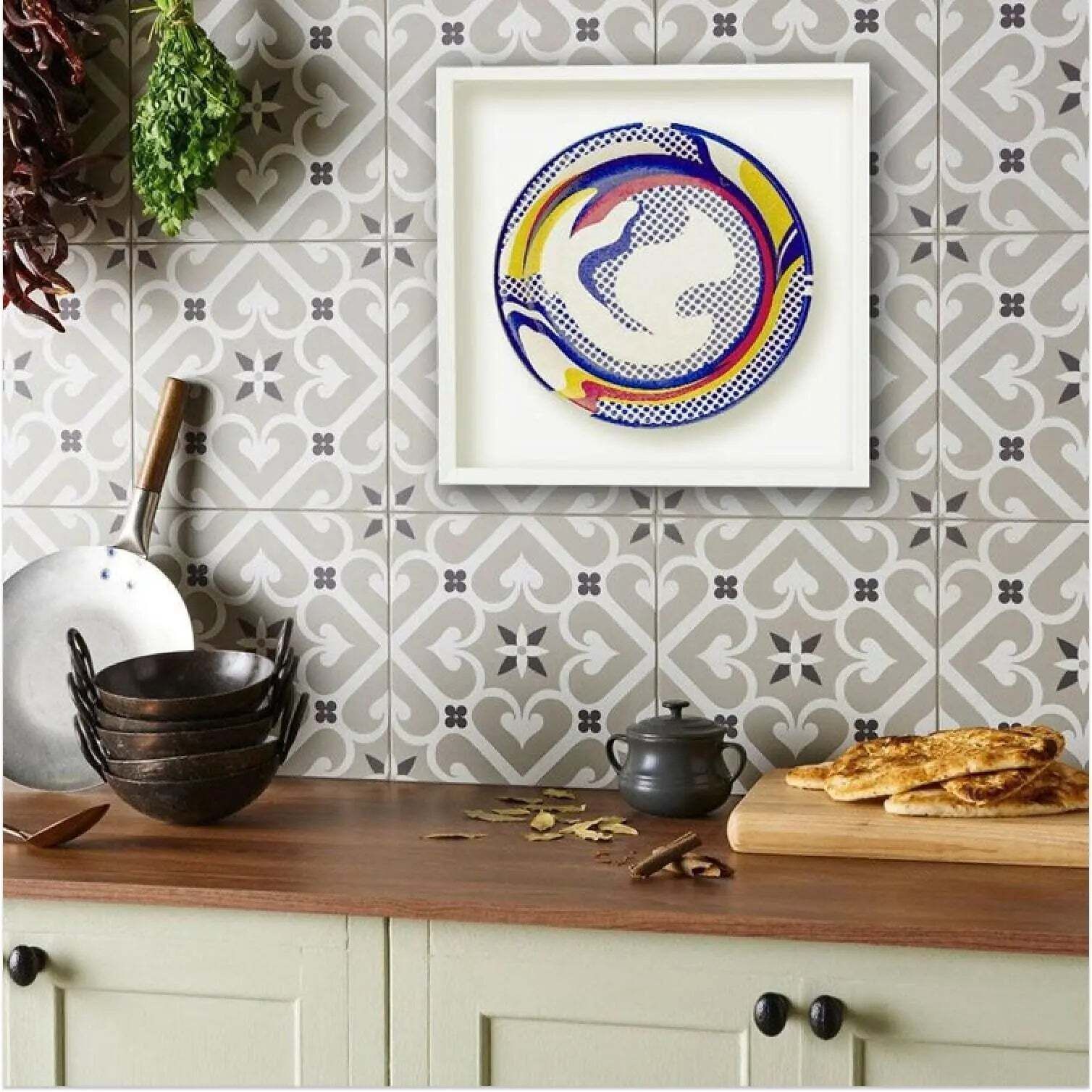 Original Roy Lichtenstein Paper Plate 1969 Limited Edition Pop Art Screen Print photo furniture