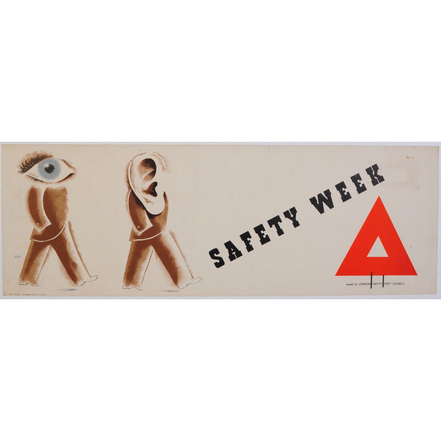 ‘Zero’ Hans Schleger Surreal Original Vintage Poster ‘Safety Week’ Eyes And Ears
