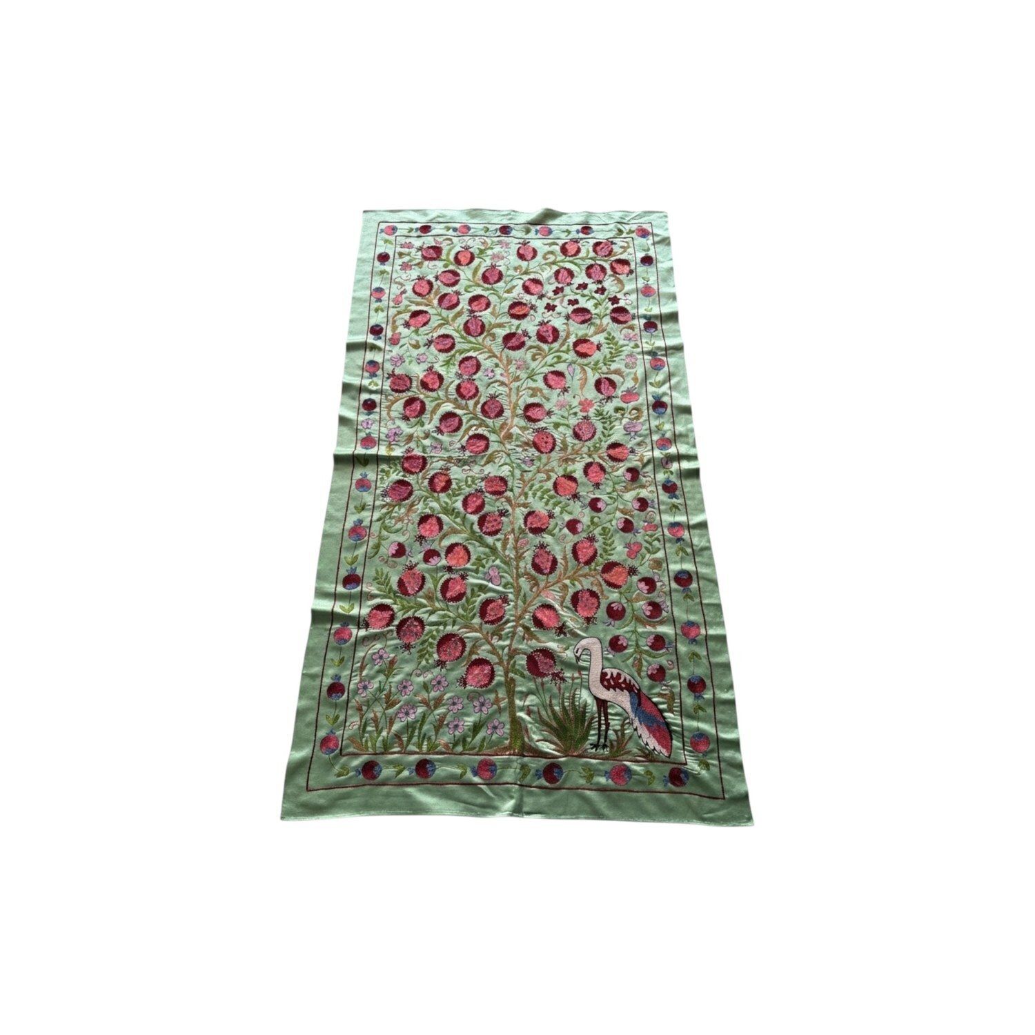 Grande suzani brodée à la main, décor mural, coloris beige neutre, 105 x 190 cm