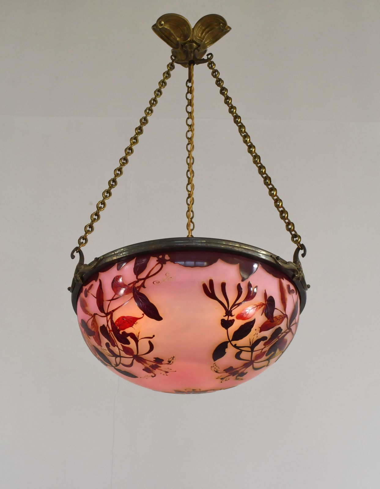 Franse art deco cameo hanglamp van Gallé, jaren 1920, Frankrijk photo for sale