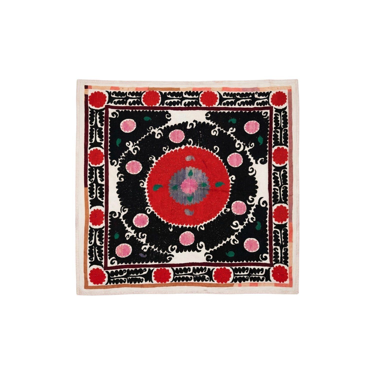 Nappe suzani, broderie de Samarkand gris neutre, 127 x 135 cm