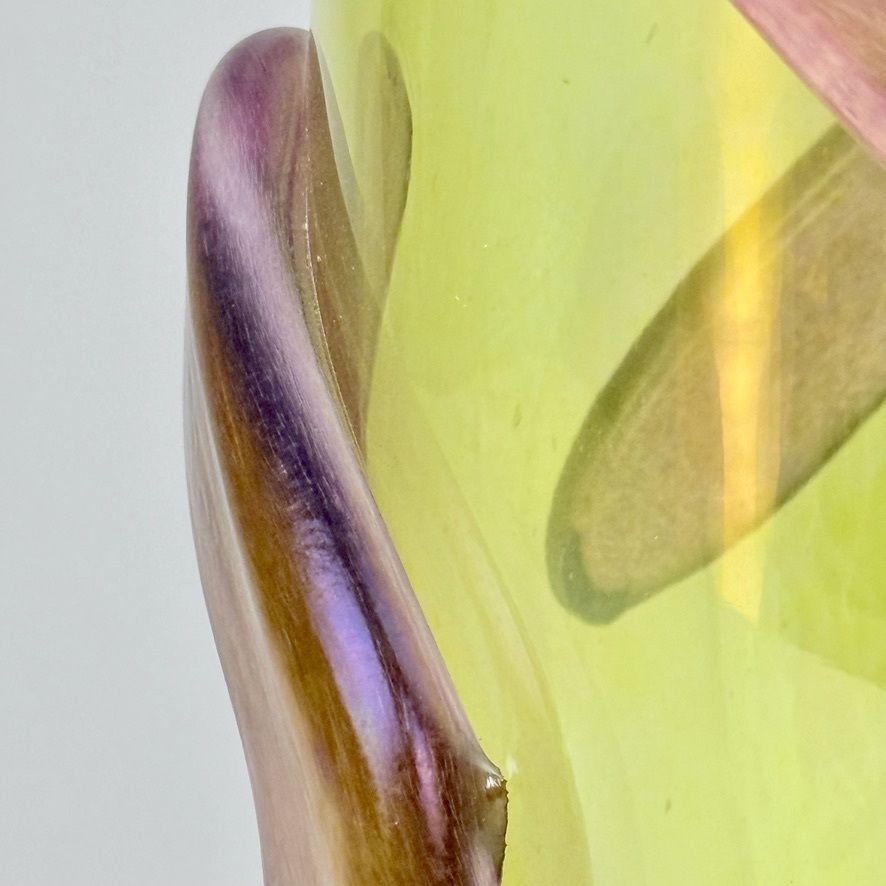 Paire de vases en verre de Murano jaune citron à applications violettes, fin du XXe siècle photo buy