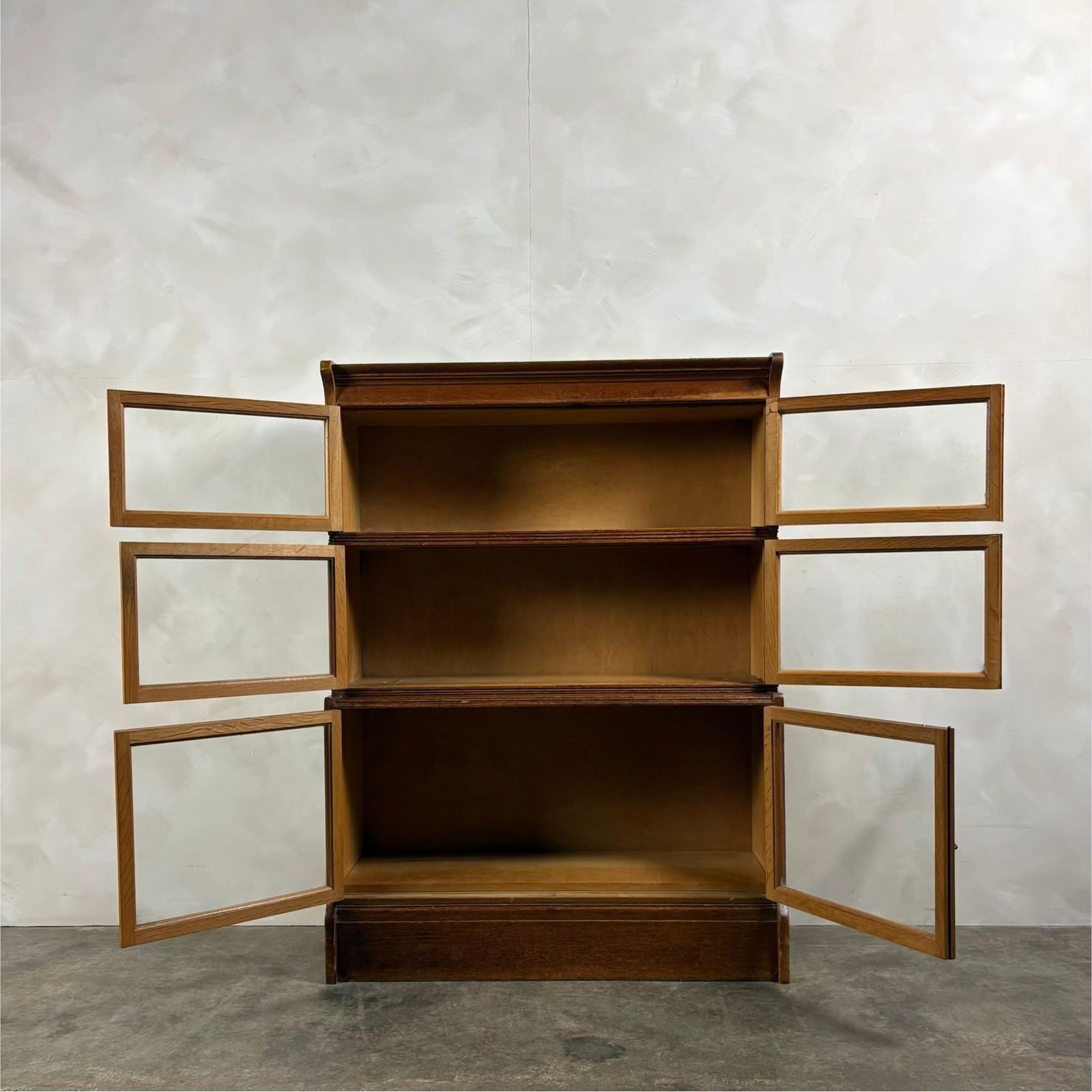 English Oak Glass Sectional Barrister Fronted Tall Cabinet/Bookcase Globe Wernicke Style Mid Century Retro Mcm photo furniture