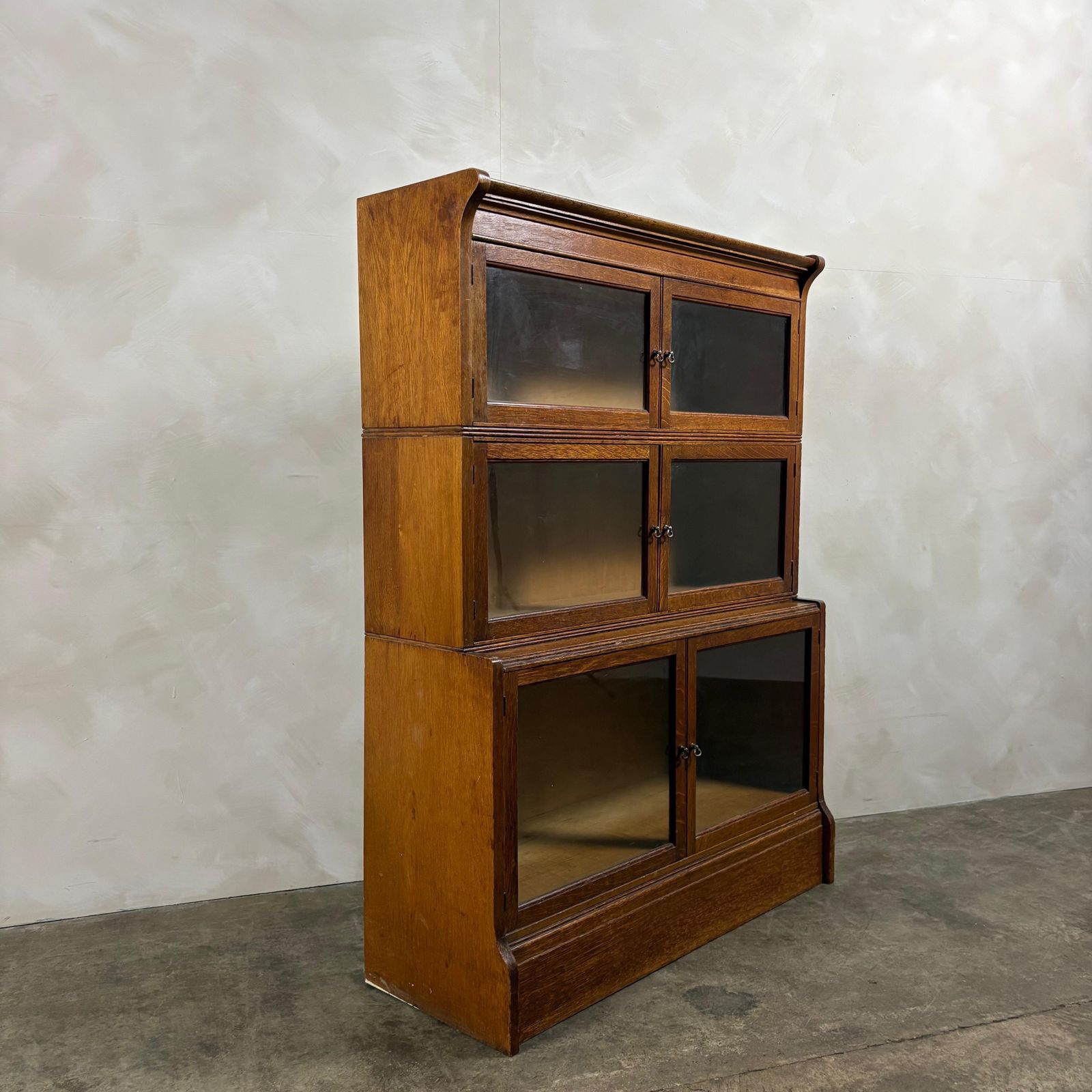 English Oak Glass Sectional Barrister Fronted Tall Cabinet/Bookcase Globe Wernicke Style Mid Century Retro Mcm
