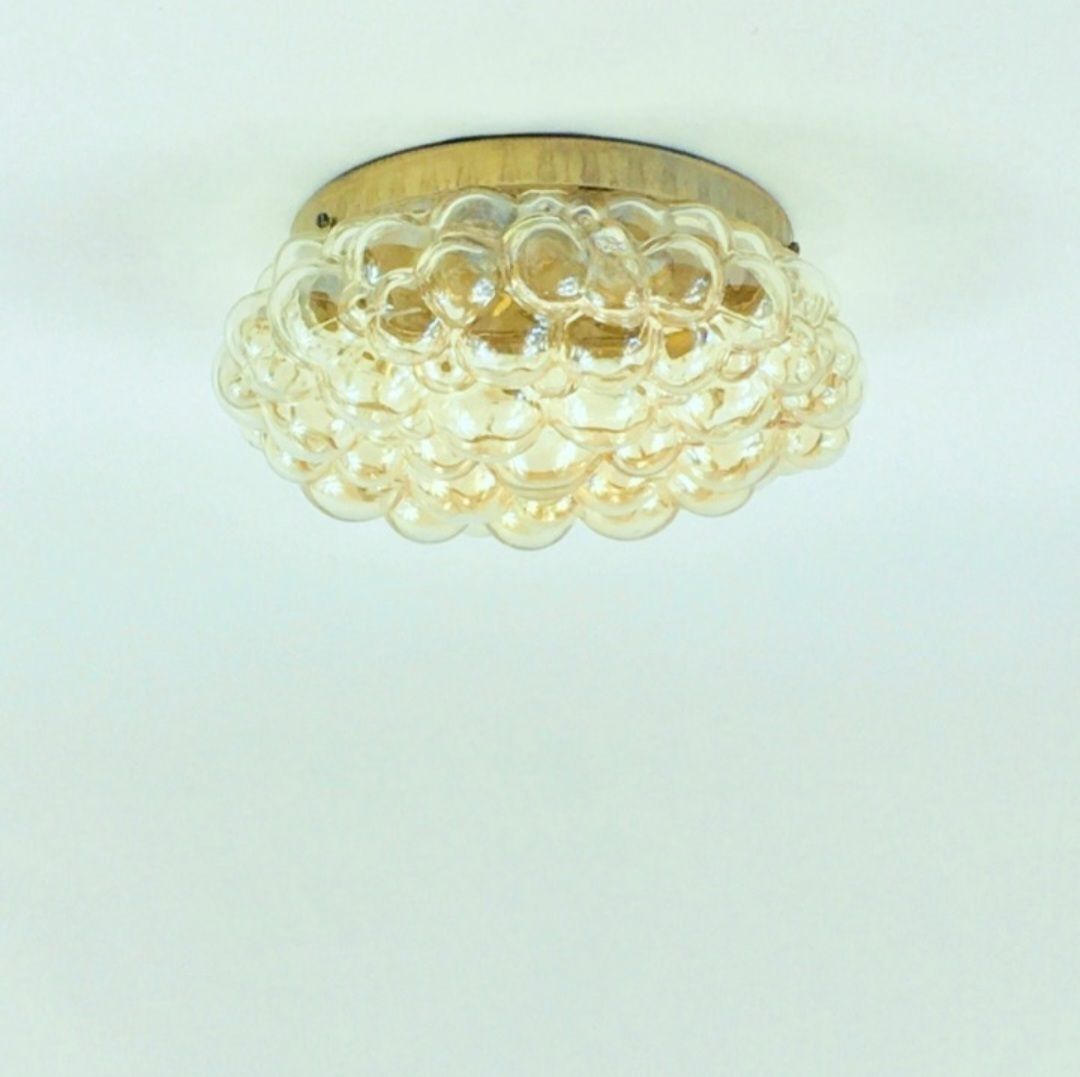 Grote Mid-Century Modern Amber Bubbelglas Plafondlamp van Helena Tynell voor Limburg, Duitsland, jaren 1960 photo for sale