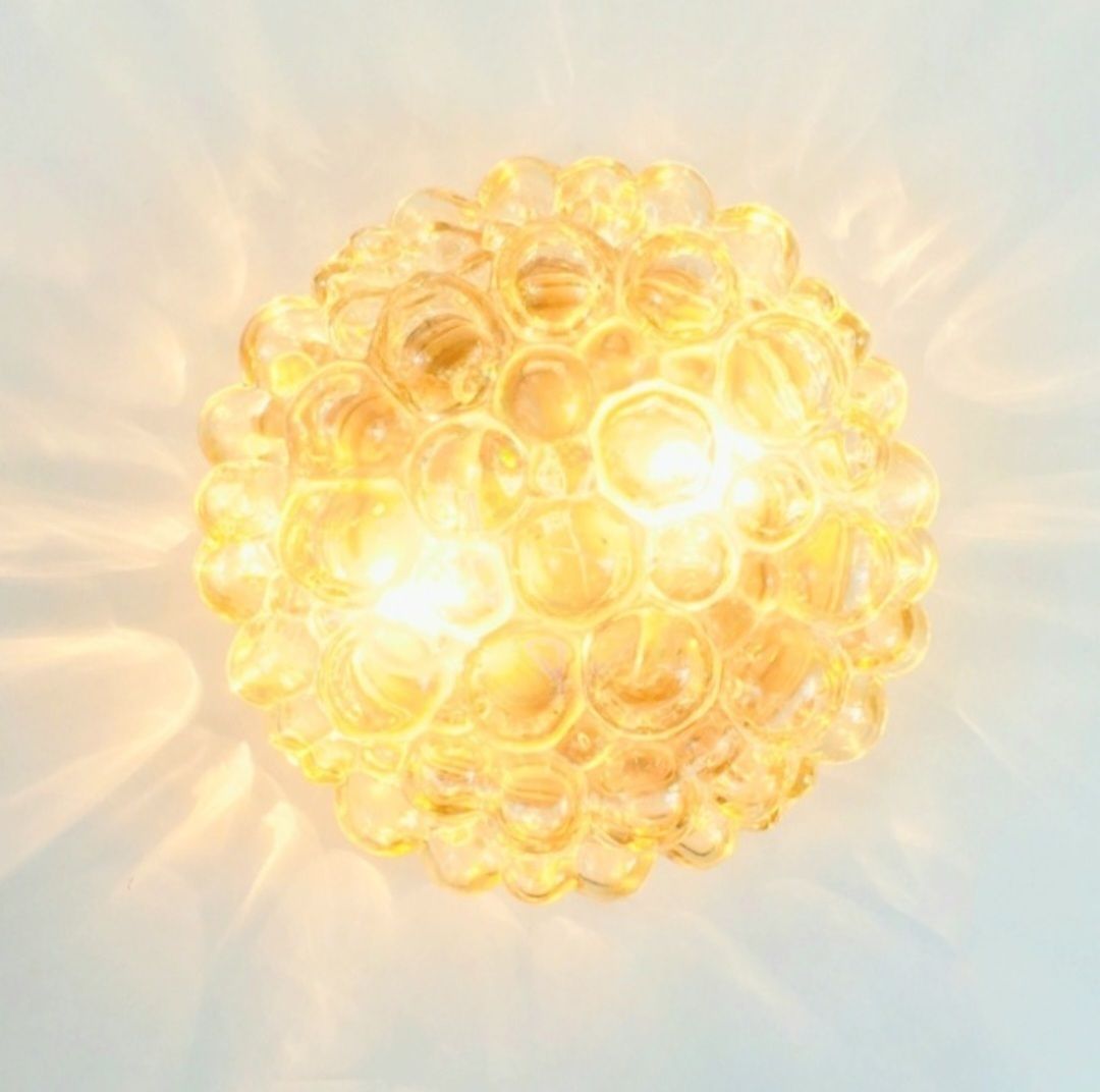 Grote Mid-Century Modern Amber Bubbelglas Plafondlamp van Helena Tynell voor Limburg, Duitsland, jaren 1960 photo buy