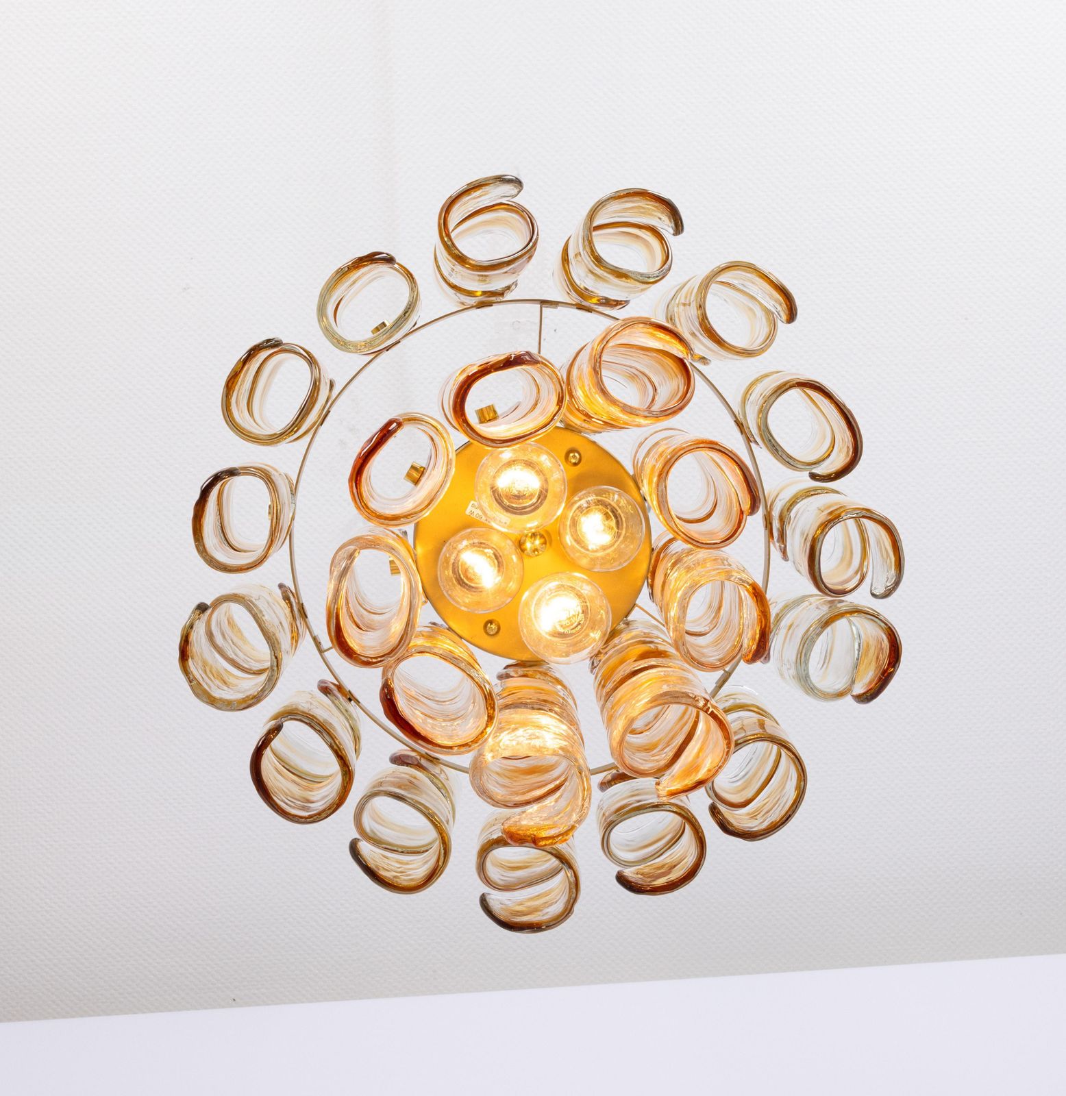photo vinterior Grote plafondlamp met Murano glazen buizen van Kaiser, Duitsland, jaren 1960