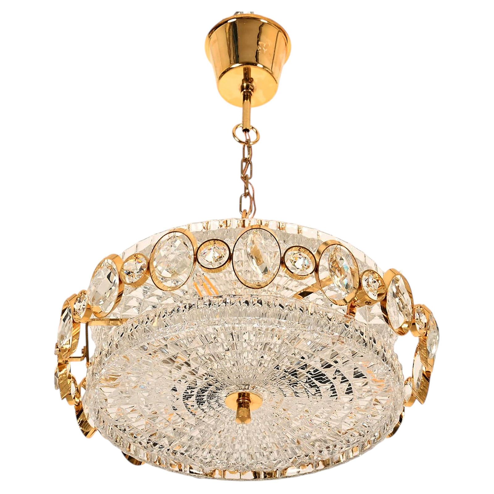 Goldplated Brass And Glass Chandelier By Orrefors From The 1960s