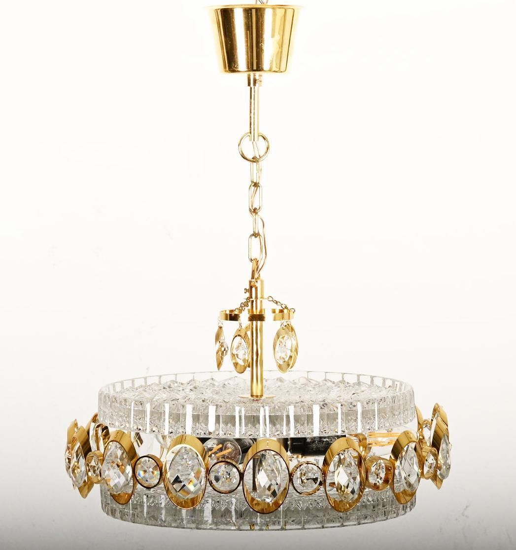Goldplated Brass And Glass Chandelier By Orrefors From The 1960s photo 1050.0
