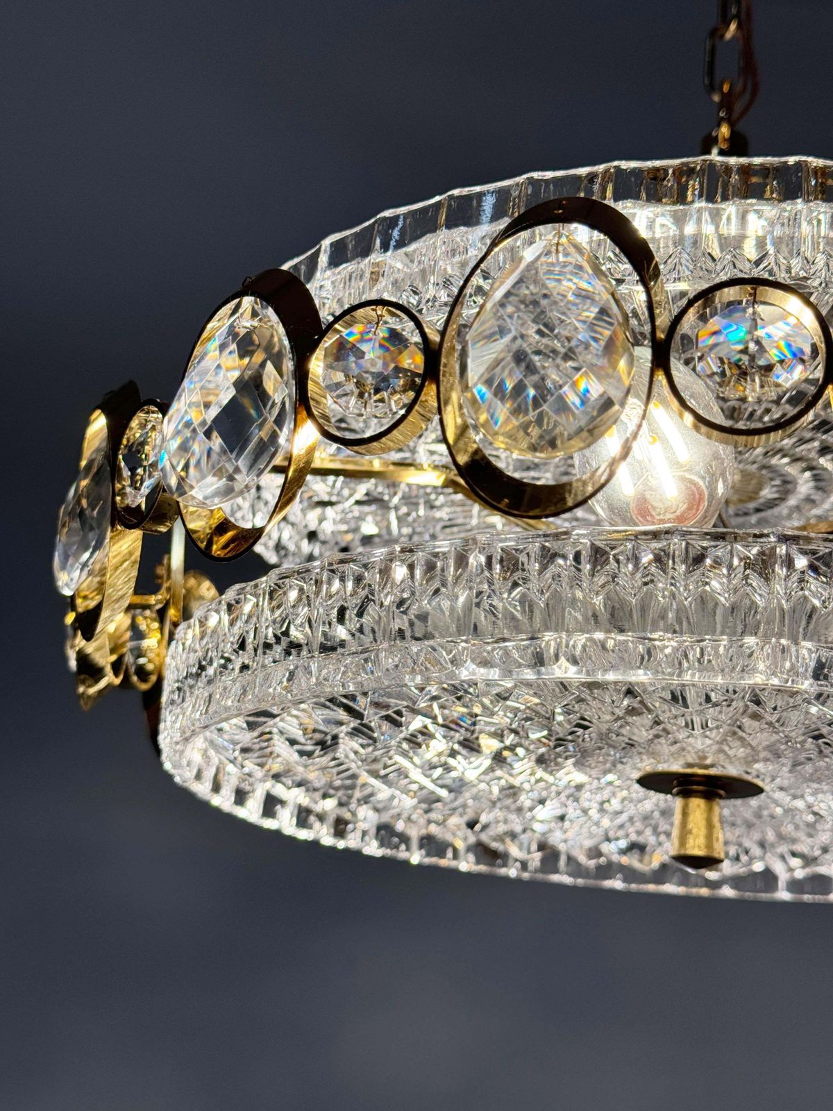 Goldplated Brass And Glass Chandelier By Orrefors From The 1960s photo vintage