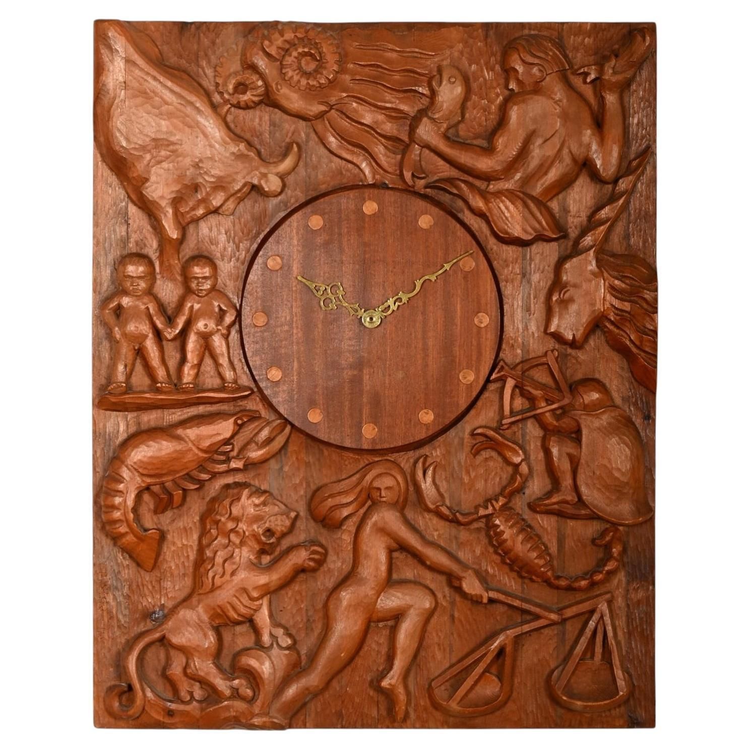 Hand Carved Wall Clock Signed B. Strid, Västervik, 1945 photo furniture