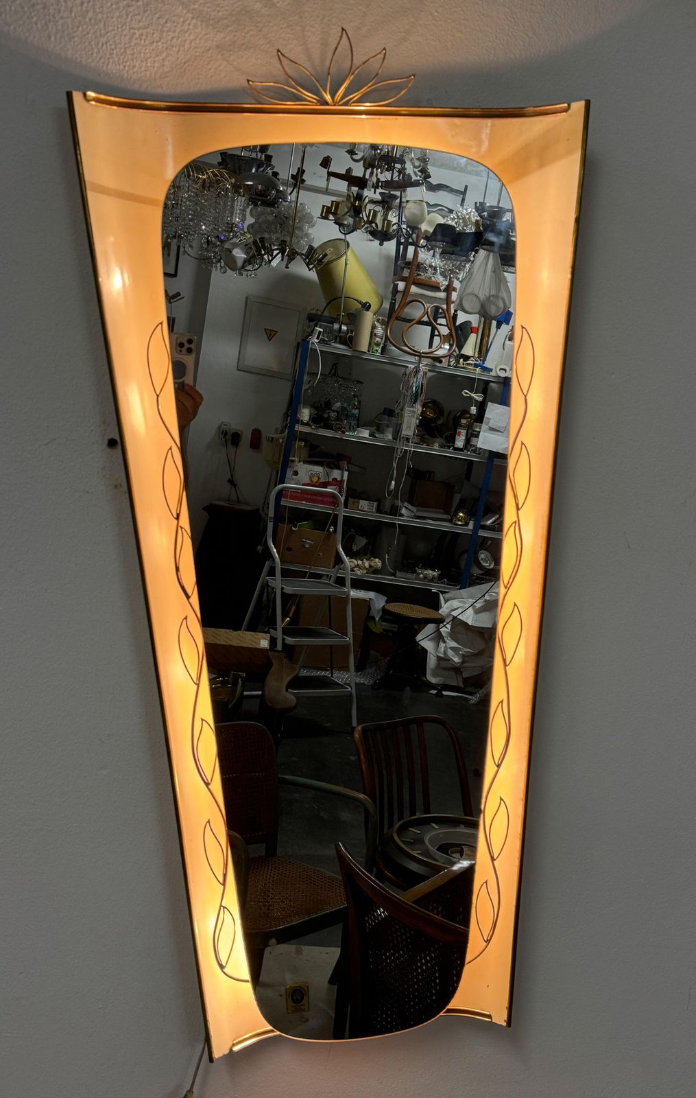 photo vintage Illuminated Wall Mirror By Ernest Igl Manufactured By Hillebrand