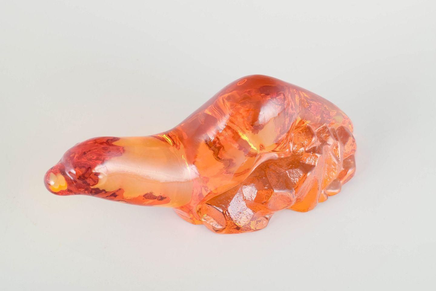 Paul Hoff For Kosta Boda / Wwf. Amber Art Glass Seal Figurine, 1970s. photo furniture