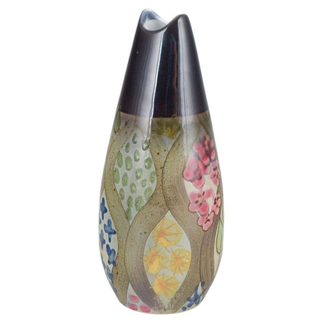 Vase « Mimosa » Ingrid Atterberg pour Upsala Ekeby, décor floral, années 1960