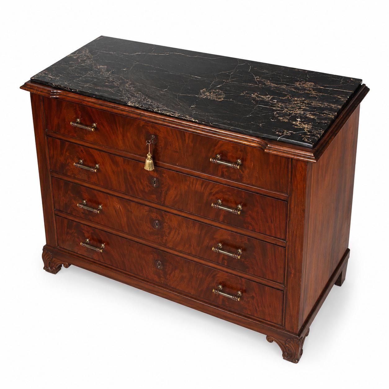 photo furniture 19e-eeuwse Italiaanse Venetiaanse Charles X mahonie commode met Portoro marmeren blad