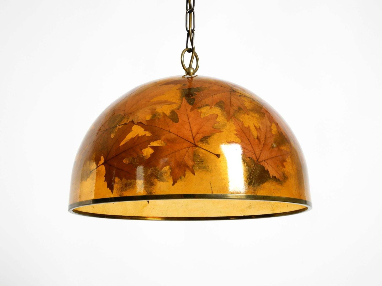 Rare, Large 1970s Italian Resin Pendant Lamp With Embedded Maple Leaves photo furniture